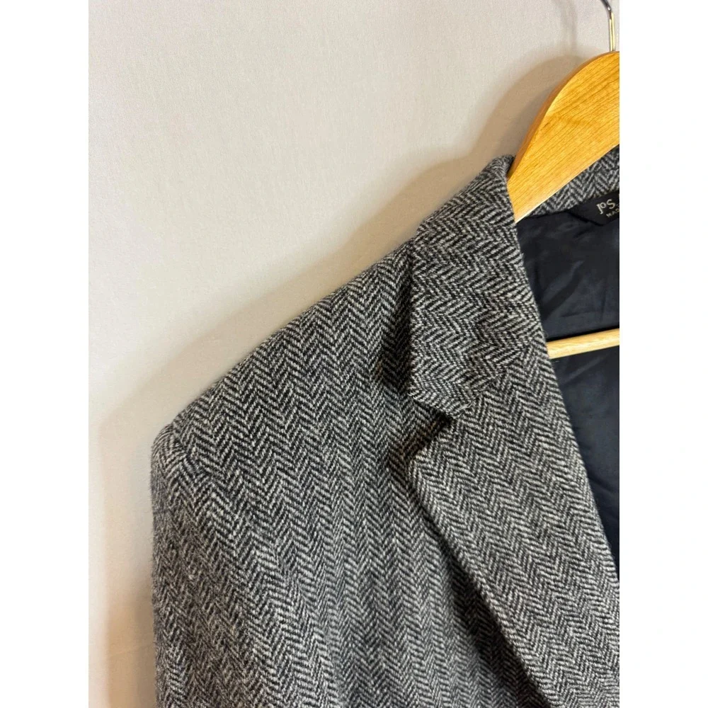 Harris Tweed Jos A Bank Blazer Mens 46 Grey Herringbone Wool Sport Coat Jacket